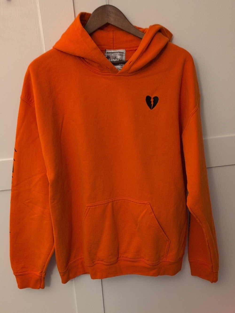 riot society Orange Hoodie with Black Broken Heart Chest Emblem